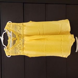 Girls Yellow Sleeveless Lace Detail Blouse, Size 12-14